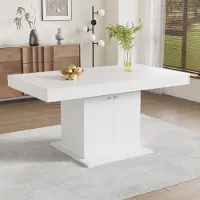 MODFU Esstisch Ausziehbarer Klapptische mit Stauraum, Freizeittisch rechteckiger multifunktionaler, Betonoptik, Automatischer Teleskoptisch, Weiß