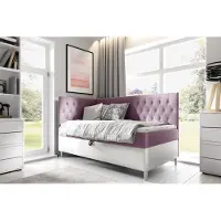 Fun-Möbel Boxspringbett Gästebett Kinderbett FINJA Nr.3 100x200cm Weiss-Rosa Seite Links