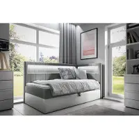 Fun-Möbel Boxspringbett Gästebett Kinderbett FABIAN Nr.3 80x200cm Weiss-Grau Seite Rechts