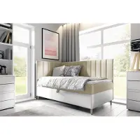 Fun-Möbel Boxspringbett Gästebett Kinderbett HELVI Nr.3 90x200cm Weiss-Beige Seite Links