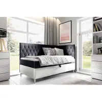 Fun-Möbel Boxspringbett Gästebett Kinderbett FINJA Nr.3 80x200cm Weiss-Schwarz Seite Rechts