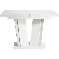 Mirjan 24 Ausziehbarer Tisch Doha II, Esszimmer Esstich, Rechteck, 120-160 cm (Farbe: Weiß Hochglanz / Beton)