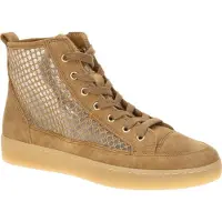 Gabor Plateausneaker , Damen, Gr. 39, Textil, braun (hellbraun), Textil, Ziegenveloursleder, Schuhe Plateausneaker, Schnürschuh, Freizeitschuh, High-Top-Sneaker mit modischer Stickerei