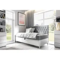 Fun-Möbel Boxspringbett Gästebett Kinderbett FINJA Nr.2 90x200cm Weiss-Grau