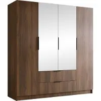 Mirjan 24 Kleiderschrank Sofia II 200, Schlafzimmer, mit Spiegel, Drehtürenschrank, mit Kleiderstange, Modern, Garderobenschrank, Metallgriffe (Farbe: Nuss Warmia + Schwarz)