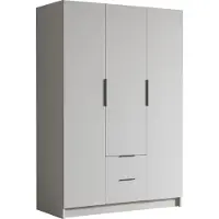 Mirjan 24 Kleiderschrank Calwi I 150, Schlafzimmer, Drehtürenschrank, mit Kleiderstange, Modern, Garderobenschrank, Metallgriffe (Farbe: Weiß + Schwarz)