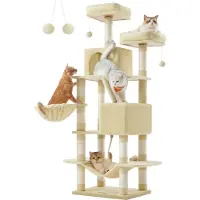 Feandrea Kratzbaum 168 cm, L, mit 13 Kratzsäulen, 2 Plattformen beige
