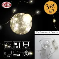 Linder Exclusiv GmbH LED Kugel Lichterkette 3er-Set 20 Micro LED Ø 8cm warmweiß Batterie Lichterkugel