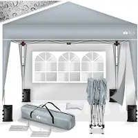 Tillvex Pavillon 3x3m Grau wasserdicht mit 2 Seitenteilen + 4er Set Sandsäcke | Pop-Up Faltpavillon stabil & höhenverstellbar | Gartenzelt UV Schutz 50+ | Partyzelt mit Tasche für Garten