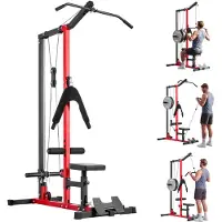 Vevor Latzugstation, 3-in-1 Latzugturm, Kraftstation mit Latzugstange & Seilzug, bis 181 kg Belastbar, Krafttraining für Rücken Arme Schultern Bauch, Latzugmaschine für Fitnesscenter Zuhause, Schwarz