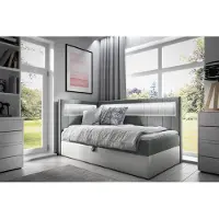 Fun-Möbel Boxspringbett Gästebett Kinderbett FABIAN Nr.3 100x200cm Weiss-Grau Seite Links