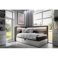 Fun-Möbel Boxspringbett Gästebett Kinderbett FABIAN Nr.3 90x200cm Weiss-Braun Seite Links