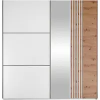 Mirjan 24 Kleiderschrank Sintra 203, Schlafzimmer, Schiebetüren, mit Kleiderstange, Modern, Garderobenschrank (Farbe: Weiß / Weiß + Eiche Wotan)