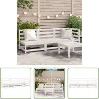 The Living Store Gartensofa 3-Sitzer Weiß Massivholz Kiefer