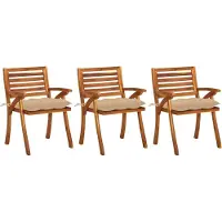 Syfax Garten-Essstühle mit Kissen 3 Stk. Massivholz Akazie