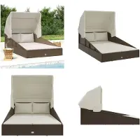 vidaXL Sonnenliege mit Faltdach Braun 200x114x128 cm Poly Rattan - Sonnenliege - Sonnenliegen - Sonnenbett - Tagesbett