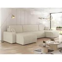 Mirjan 24 Wohnlandschaft Piano U Cord, Wohnzimmer Eckcouch mit Bettkasten und Schlaffunktion, Schwarze Füße, Wellenfeder, U-Form (Farbe: Poso 100)
