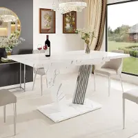 Flieks Ausziehtisch mit Marmorplatte, Küchentisch mit ausziehbarem Blatt und Schmetterlings, Esstisch 120-160x80x76cm, Weiß