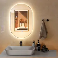 OEM Dimmbarer Badezimmerspiegel 80 x 50 cm mit Antibeschlagfunktion und 3 Lichtfarben