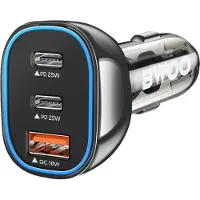 BWOO , 25W USB-C + 18W USB Auto Ladegerät Schnellladung mit LED, Schwarz transparent