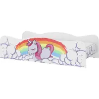 IGlobal Kinderbett Mädchenbett Jugendbett Juniorbett Bett mit Lattenrost Stellage Schaumstoffmatratze Einhorn 140 x 70 cm