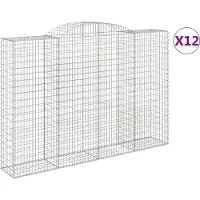 vidaXL Gabionen mit Hochbogen 12 Stk 300x50x200/220cm Verzinktes Eisen