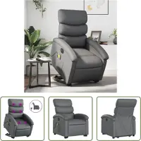 The Living Store Massagesessel mit Aufstehhilfe Elektrisch Grau Kunstleder