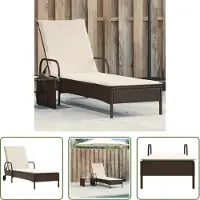 The Living Store Sonnenliege mit Rollen und Auflage Braun Poly Rattan