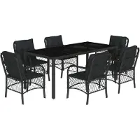 Syfax 7-tlg. Garten-Essgruppe mit Kissen Schwarz Poly Rattan
