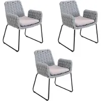 HOME DELUXE Gartenstuhl mit Armlehnen aus Seilgeflecht BALERO Hellgrau - 3er Set | Seilbespannung, Seilgewebe, Outdoor-Stuhl, Robust, Sitzkomfort, Aufwendig gefertigtes Flechtmuster