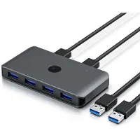 Primewire USB 3.2 Gen1 KVM Switch Umschalter - 4 Port Eingang – 2 Port Ausgang für 2 PCs - 5 Gbit/s – inkl. 2x USB Kabel – für Drucker Scanner Festplatten Tastatur Maus Headset etc. - Aluminiumgehäuse