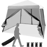 Costway 3x3m Pop Up Pavillon mit Moskitonetz und Sandsäcke, Faltpavillon faltbar, UV-Schutz 50+, Gartenzelt Partyzelt stabil, Gartenpavillon für Garten, inkl. Rolltasche (Grau)