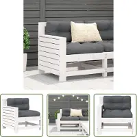 The Living Store Gartensofa mit Armlehne und Kissen Weiß Massivholz Kiefer
