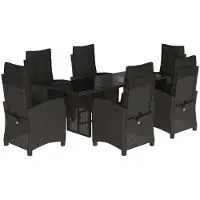 Syfax 7-tlg. Garten-Essgruppe mit Kissen Schwarz Poly Rattan