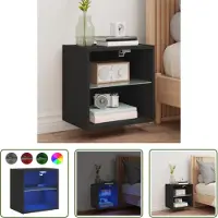 The Living Store Wand-Nachttisch mit LED-Leuchten Schwarz