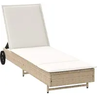 Syfax Sonnenliege mit Rollen und Auflage Beige Poly Rattan