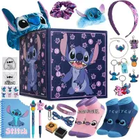 Disney Stitch Adventskalender 2025 – 24 kreative Überraschungen mit Schrein, Haarschmuck & Socken für Kinder & Jugendliche, lila Würfel Edition