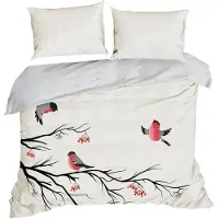 Eurofirany Bettwäsche 3-tlg 220x200 cm Weihnachten Vogel schwarz rot creme Baumwolle