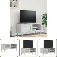 The Living Store TV-Schrank SENJA Rattan-Optik Weiß 106x40x49 cm Kiefernholz