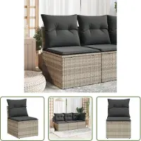 The Living Store Gartensofa ohne Armlehnen mit Kissen Hellgrau Poly Rattan
