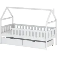Mirjan 24 Kinderbett mit schubladen Domi, Hausbett, Lattenrost Flex aus Buchensperrholz (Farbe: Weiß, Größe: 80x180 cm)