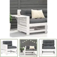 The Living Store Gartensofa mit Armlehne und Kissen Weiß Massivholz Kiefer