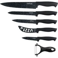 Cheffinger 6 teiliges Messerset (5 Messer & 1 Sparschäler) in Klappbox mit Magnetverschluss scharfe Messerklingen Küchenmesser Chefmesser Pizzamesser Motiv 1
