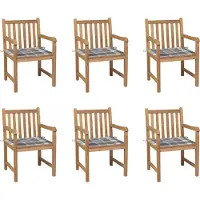 Syfax Gartenstühle 6 Stk. Graue Karomuster-Kissen Massivholz Teak