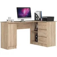 BDW , Eckschreibtisch rechts, 3 Schubladen, 4 Regale, Sonoma