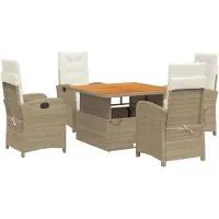 Syfax 5-tlg. Garten-Essgruppe mit Kissen Beige Poly Rattan