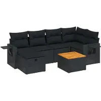 Syfax 7-tlg. Garten-Sofagarnitur mit Kissen Schwarz Poly Rattan