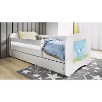 RAUMHIRSCH FURNITURE Kinderbett Jugendbett blauer Teddybär Blumen 70x140, 80x160, 80x180 cm - Komplettset mit Schublade & Rausfallschutz