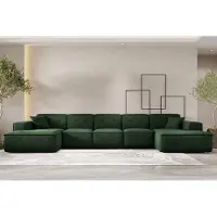 Fun-Möbel Wohnlandschaft Sofa U-Form CESINA XL in Stoff Opera Velvet Dunkelgrün