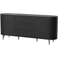 MINIO go for it , Kommode „ZAMA“ 190 cm, drei Schubladen, dekorative abgerundete Seiten, Schwarze Farbe